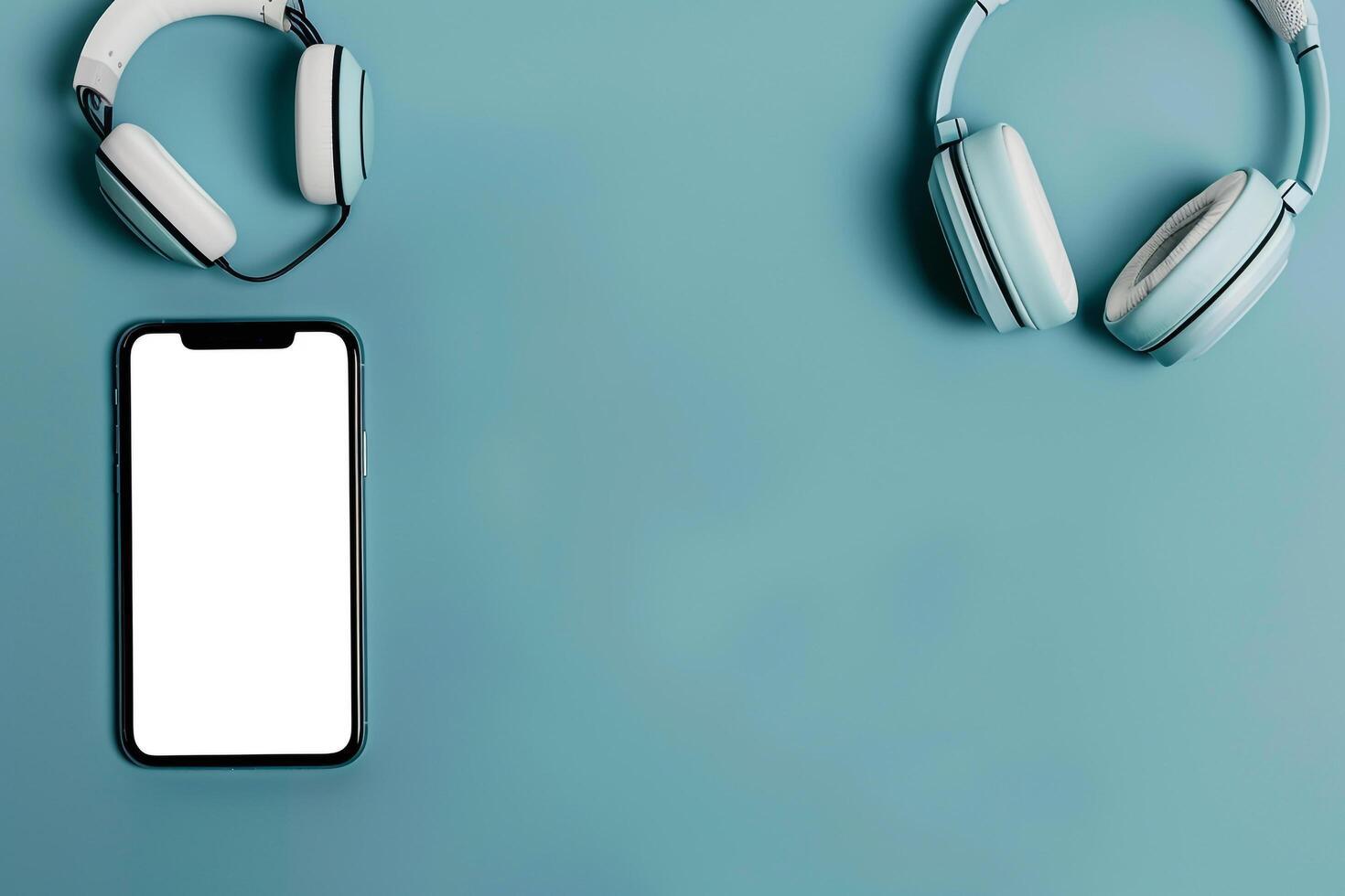 Mobile Device Mockup Featuring Headphones in a ed Arrangement photo
