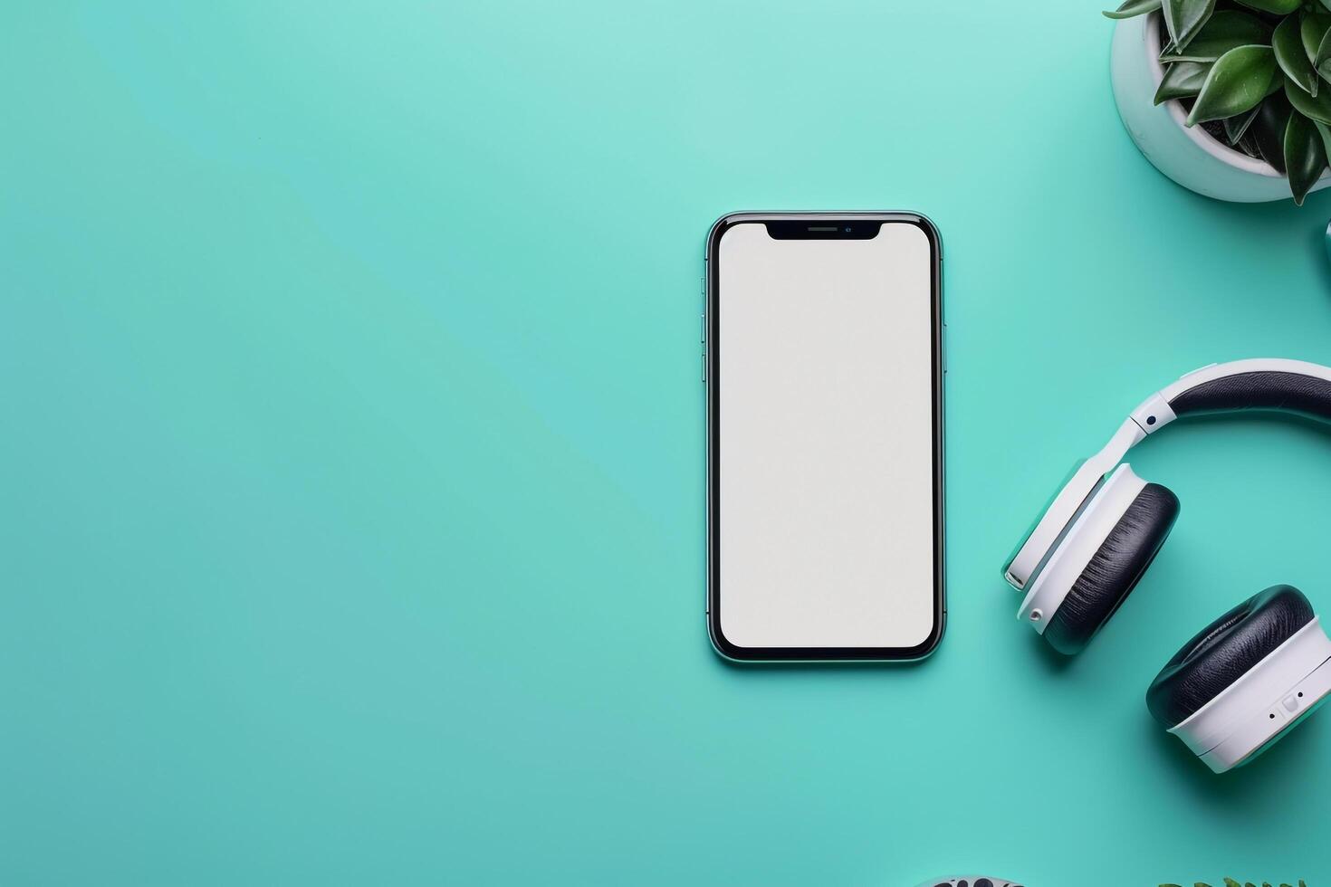 Mobile Device Mockup Displaying Headphones in a Well Organized Presentation photo