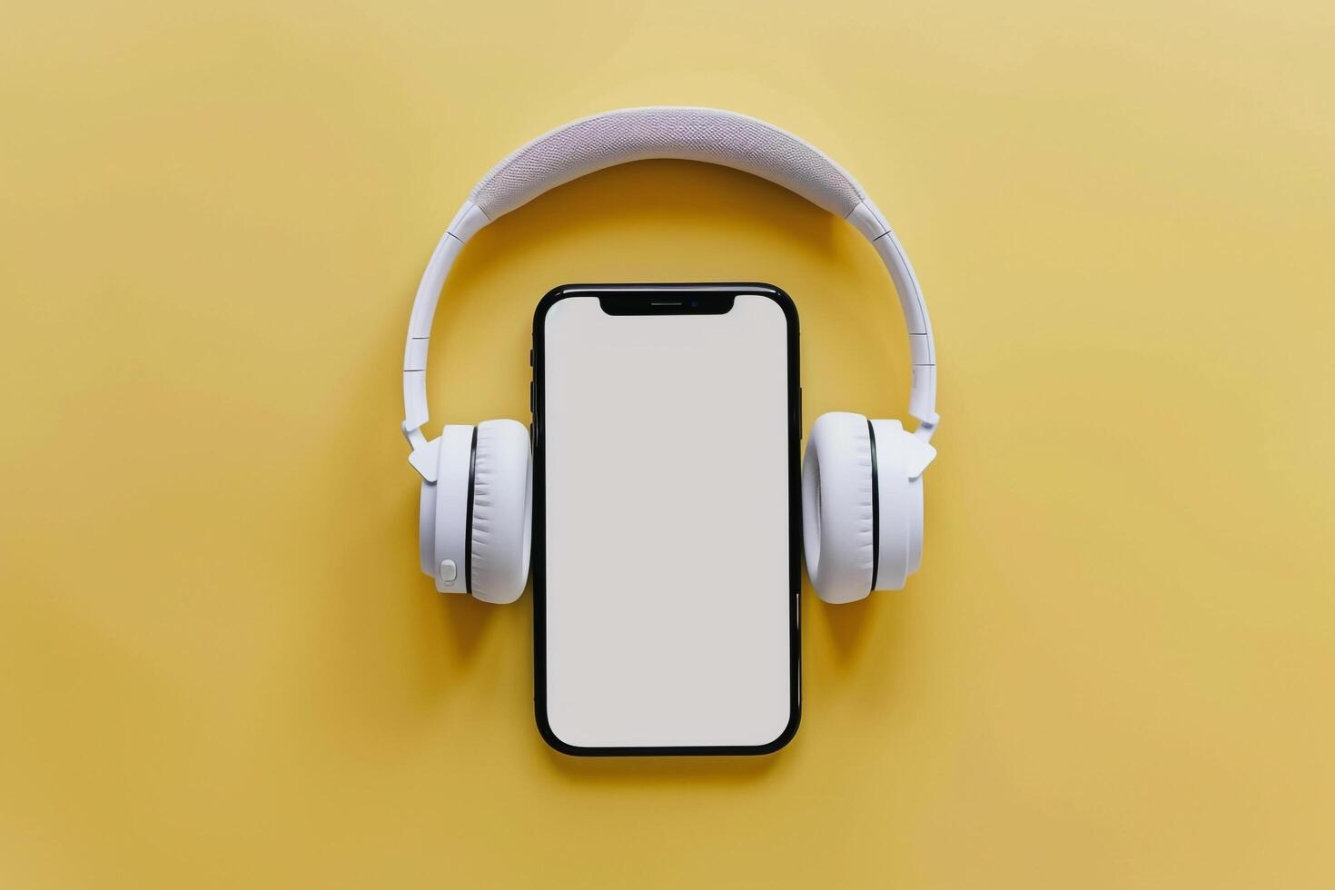 Mobile Device Mockup with Headphones and ed Screen   Background photo