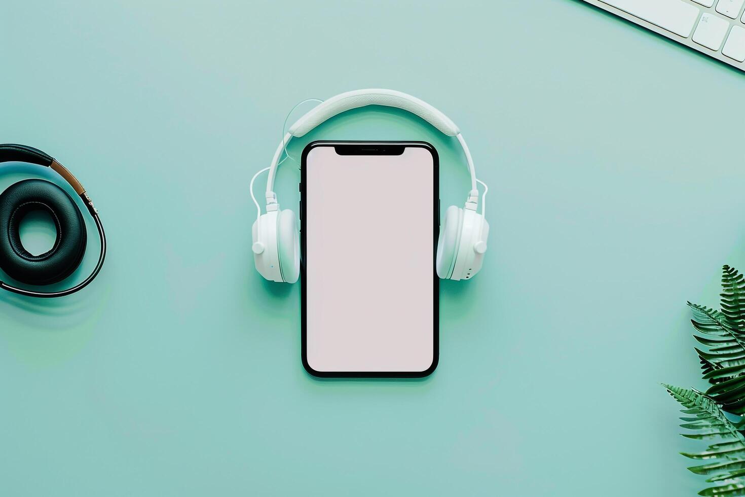 Mobile Device and Headphones Mockup with Professional Screen Display Background photo