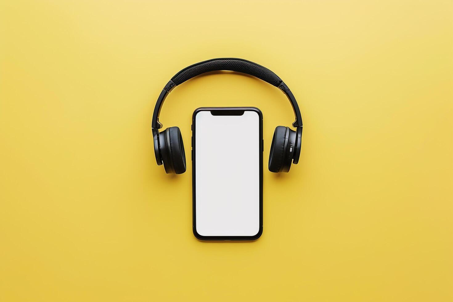 Mobile Device Mockup with Headphones and Engaging Screen Display Background photo