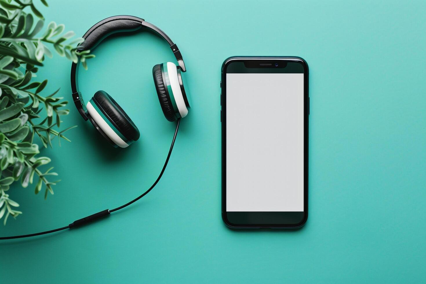 Mobile Device and Headphones Mockup with ed Screen Background photo