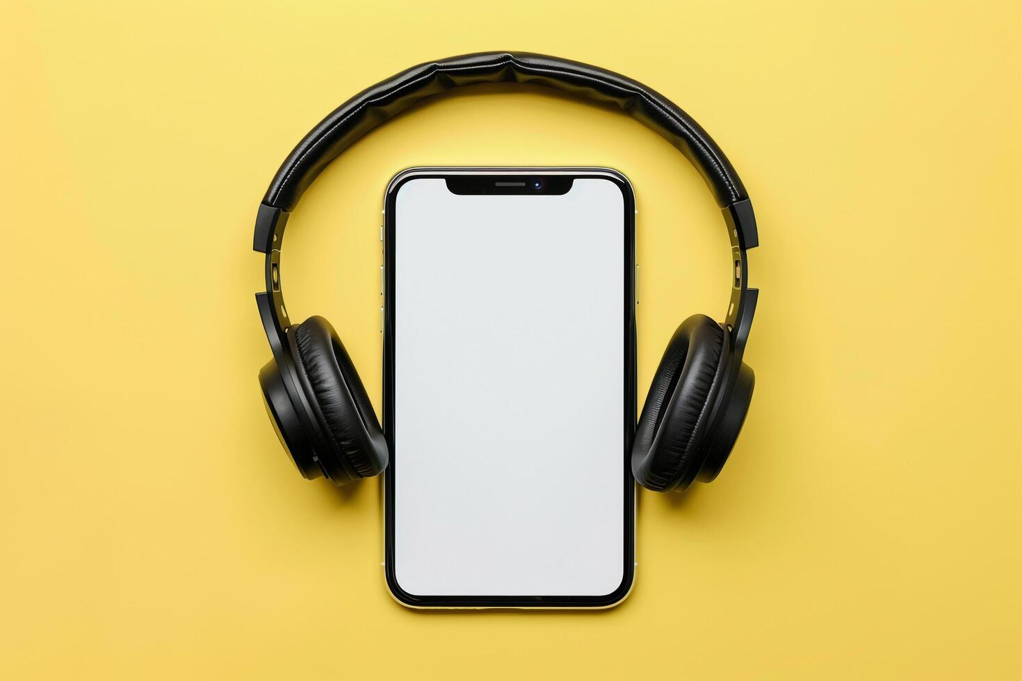 Mobile Device and Headphones Mockup with Professional Screen   Background photo