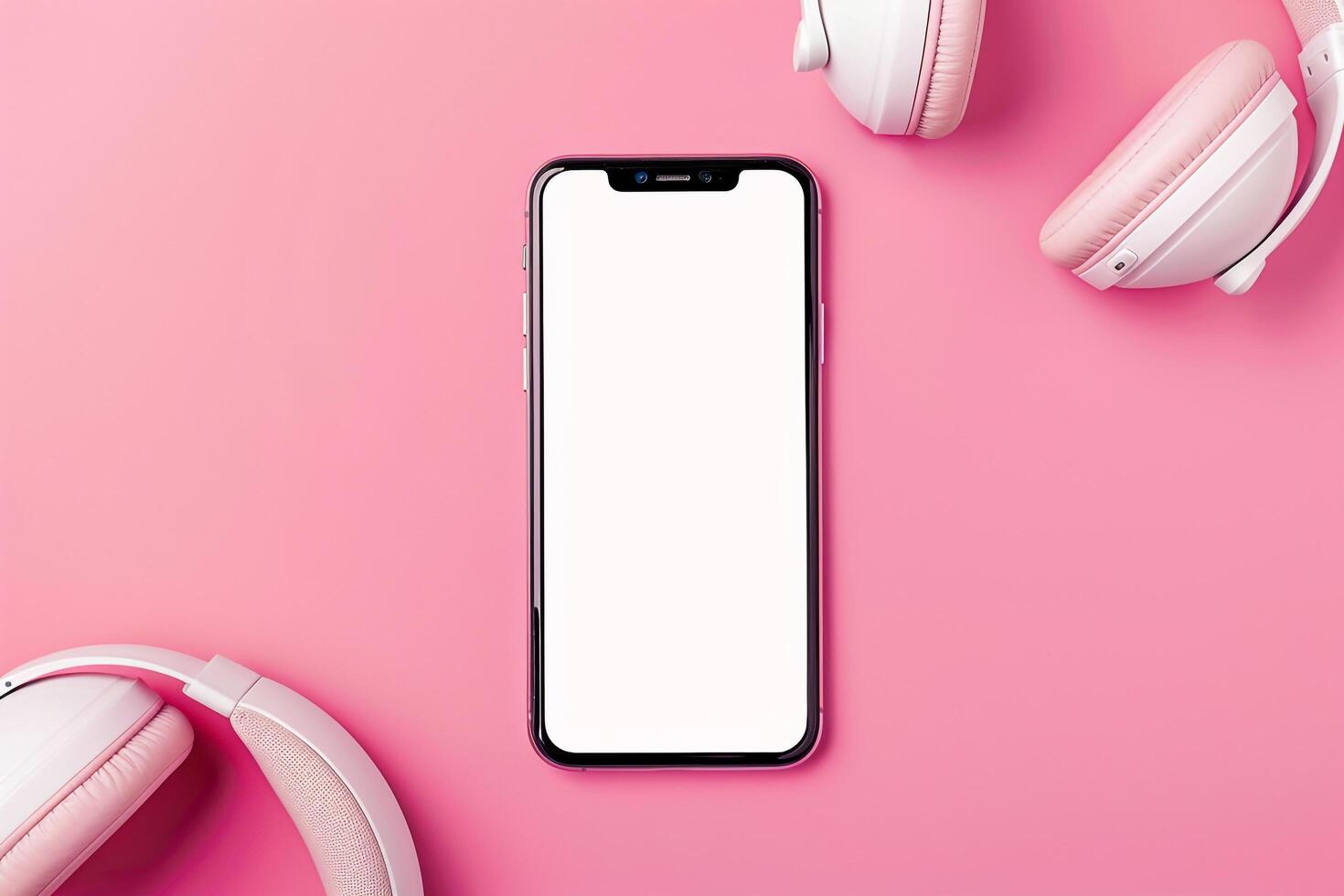 Mobile Phone Mockup Screen and Headphones with Engaging Display Background photo