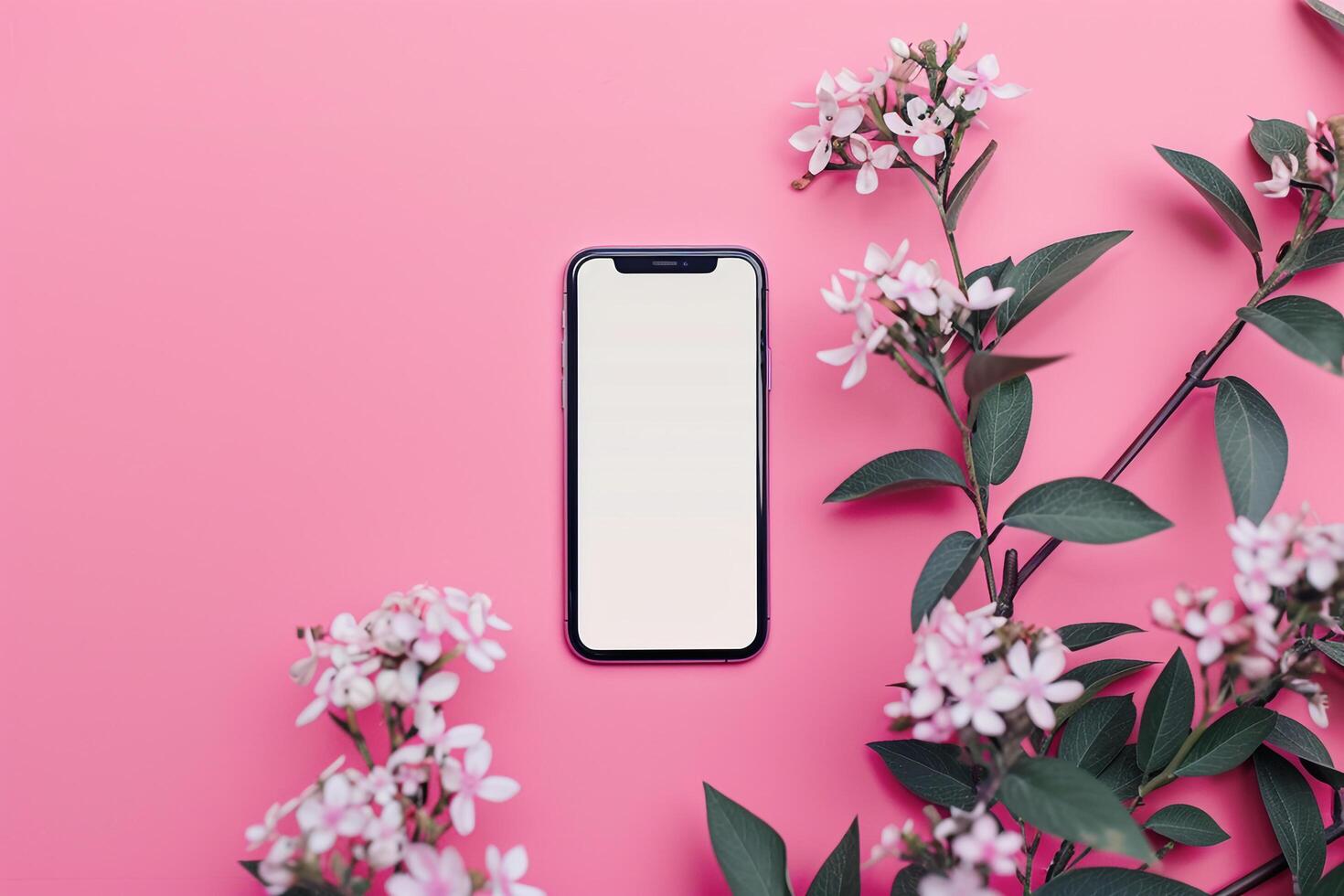 Mobile Phone Mockup Screen with Headphones and High Resolution Display Background photo