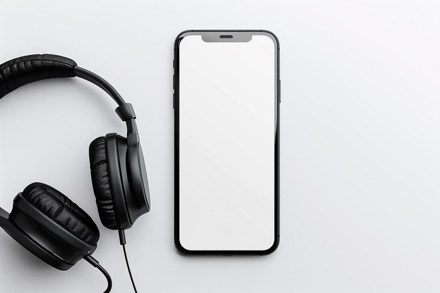 Mobile Phone Mockup Screen and Headphones with   Visual Background photo