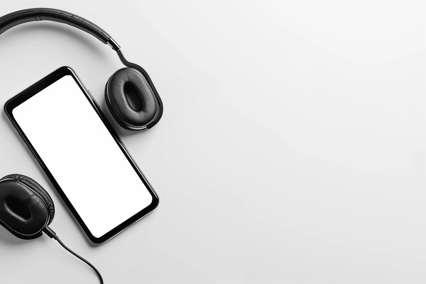 Mobile Phone Mockup Screen and Headphones with Interactive Design Background photo