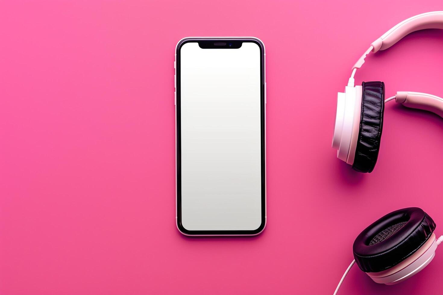 Mobile phone with screen and headphones in a versatile tech background photo
