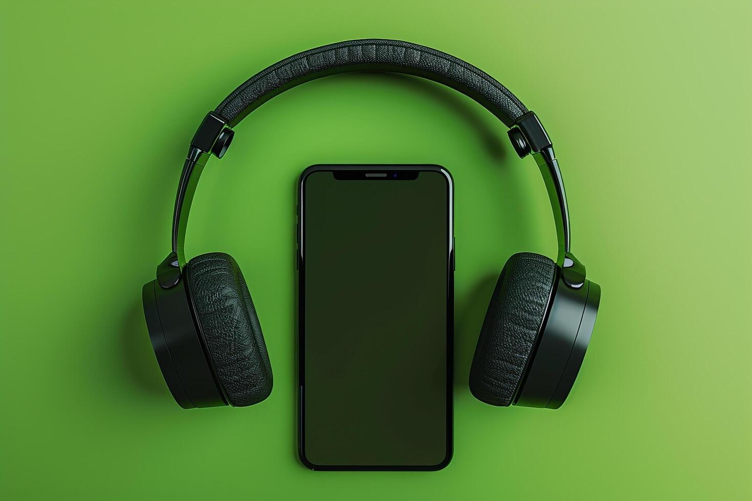 Mobile phone with screen and headphones in a tech savvy digital background photo