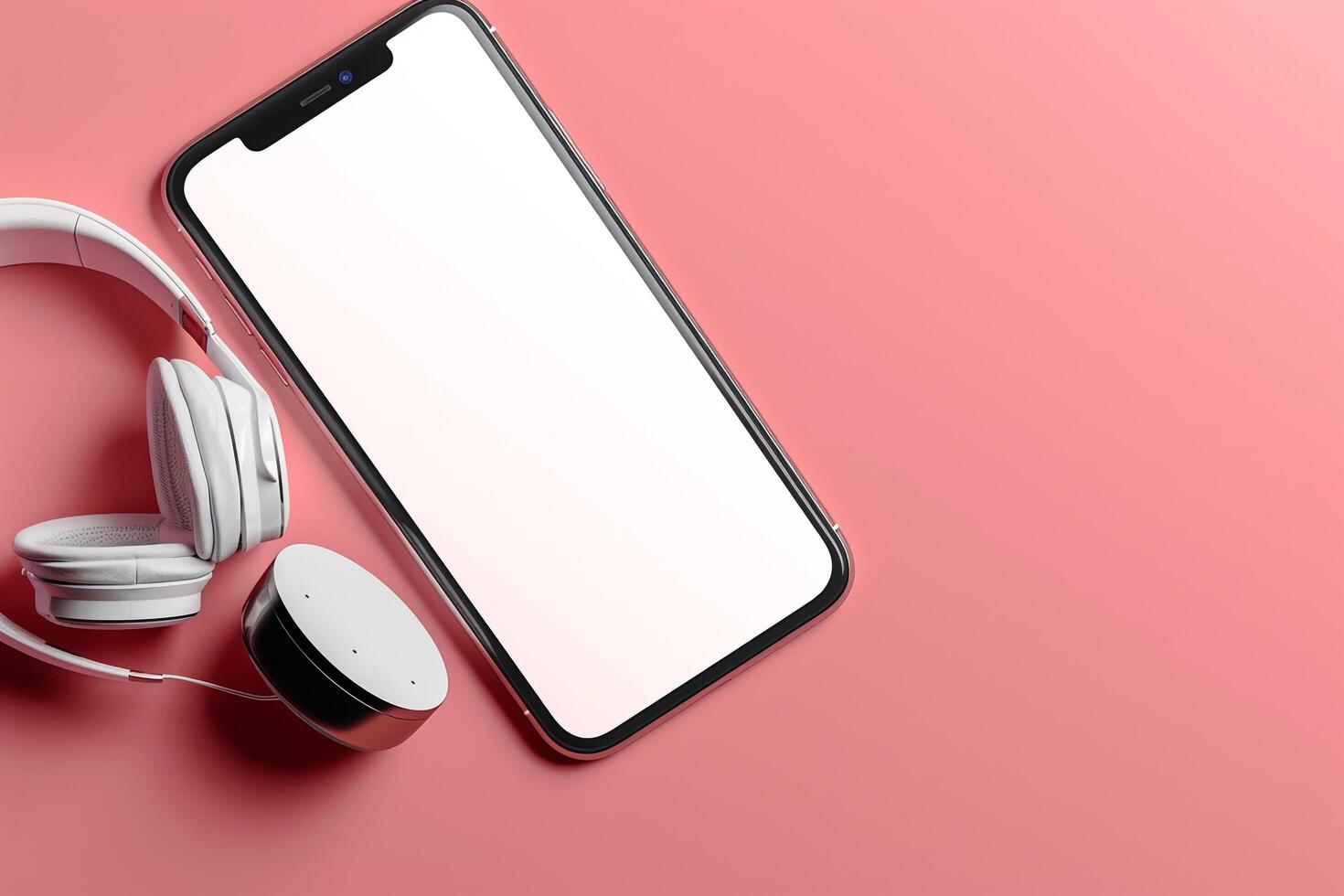 Mobile Phone Mockup Screen and Headphones in a tech ed photo