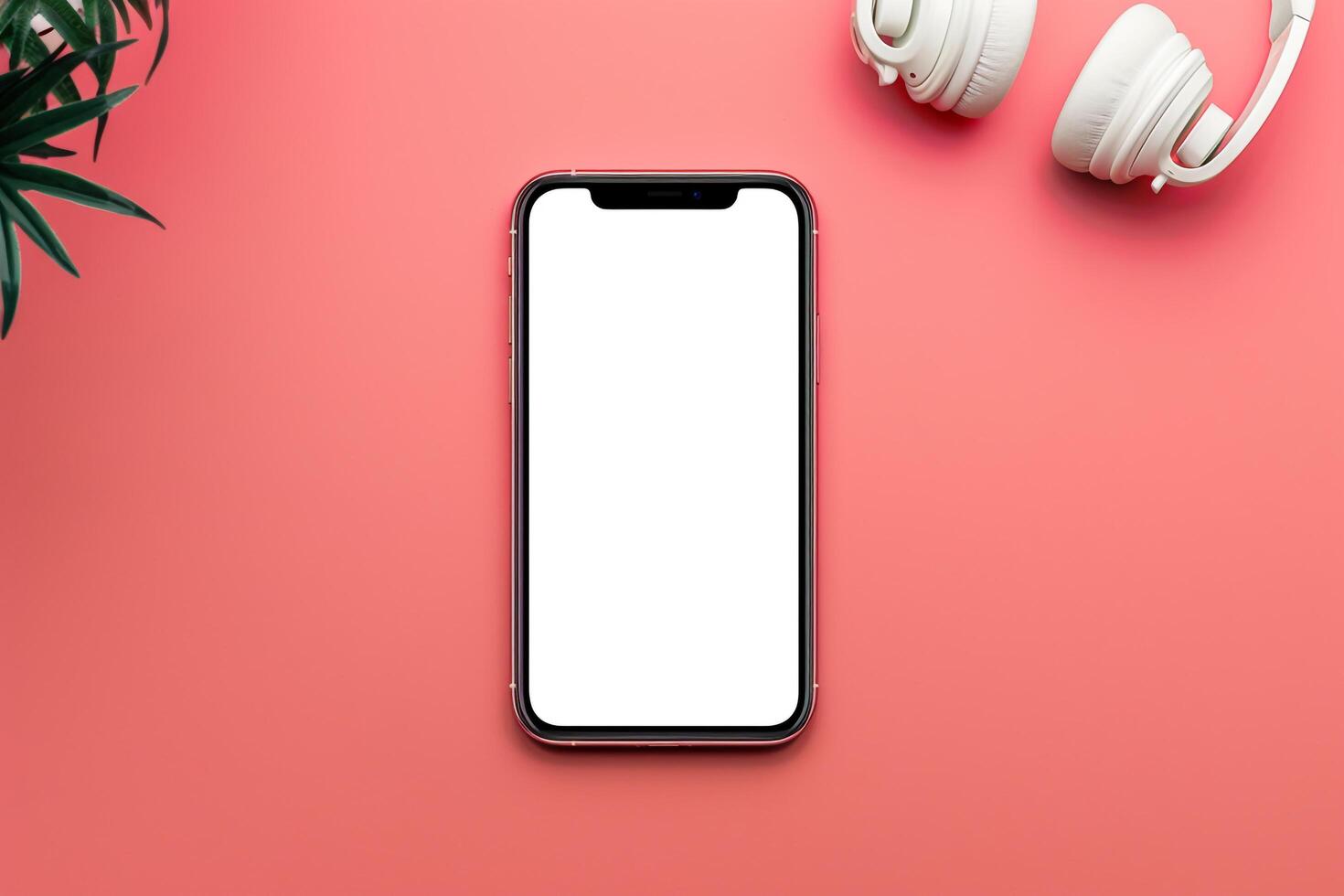 Mobile Phone Mockup Featuring Screen and Headphones in a tech savvy environment photo