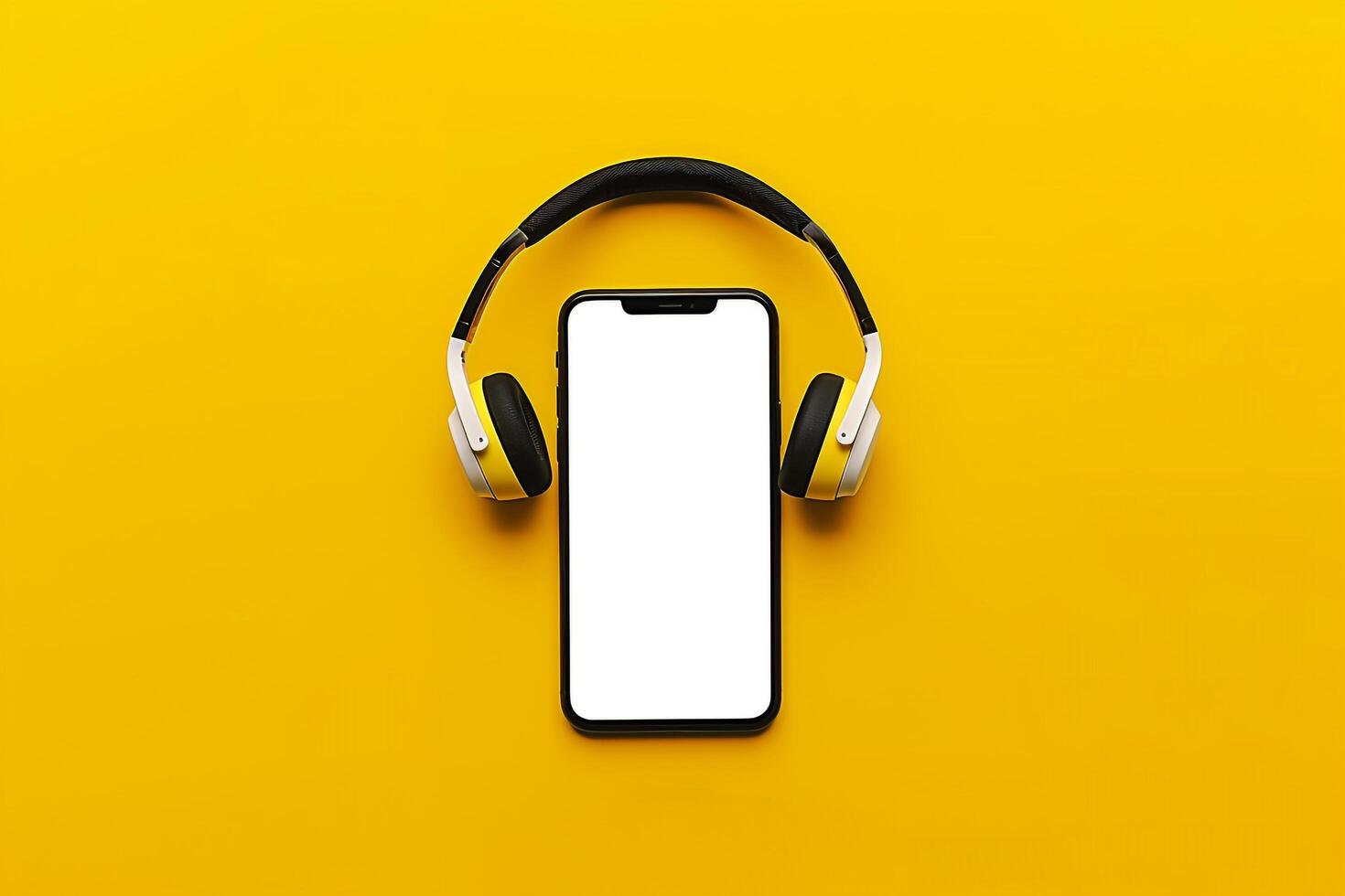 Mobile Device Mockup Screen and Headphones in an advanced tech photo