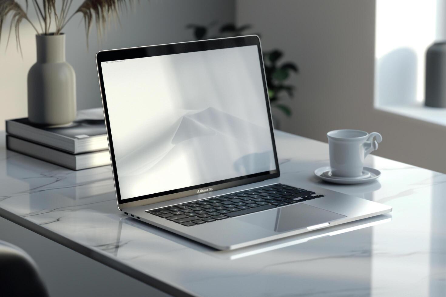 Laptop Mockup with a Tech Inspired Background for Presenting Innovative Gadgets photo