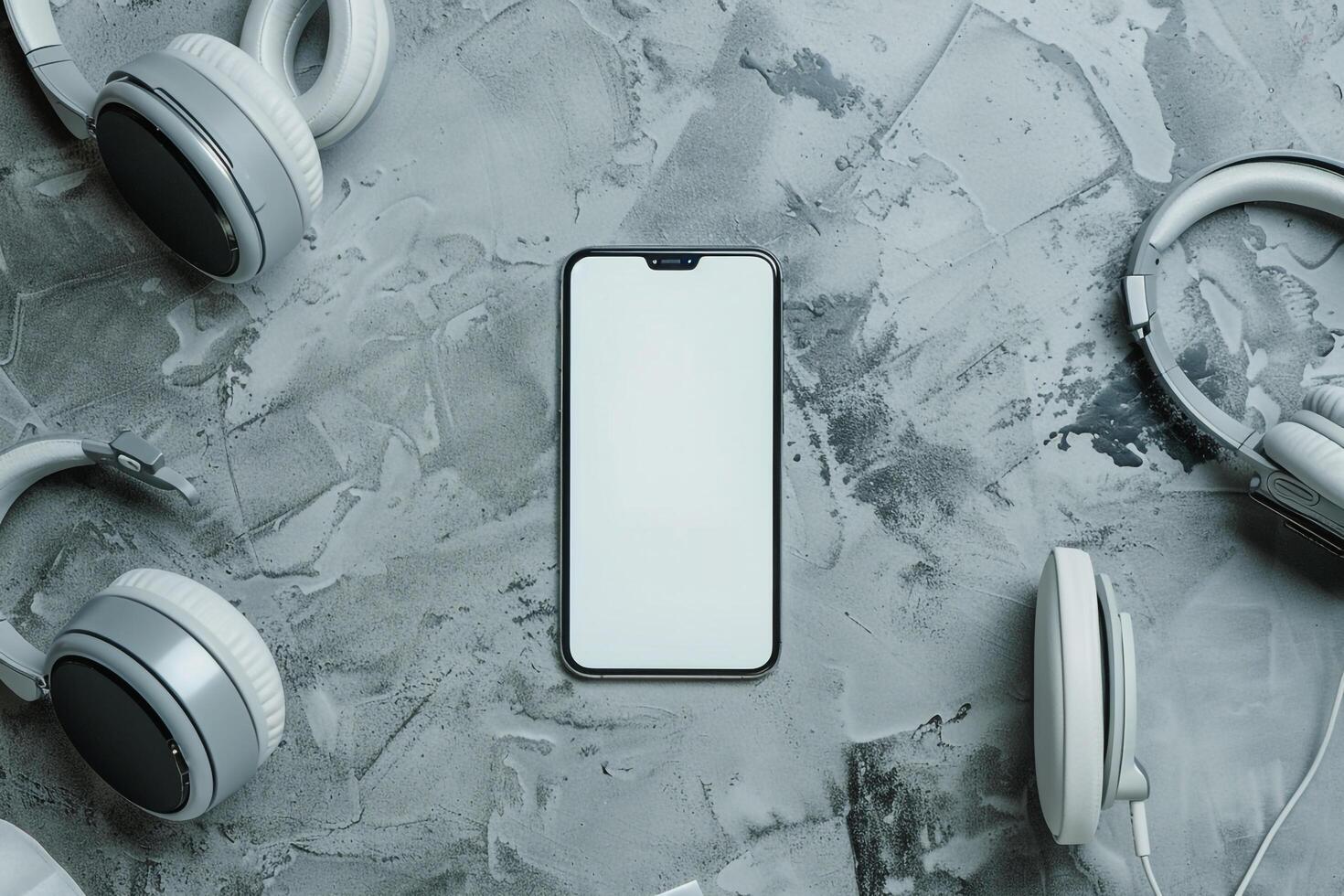 Mobile Phone Mockup Screen with Headphones Highlighting a Functional and Practical Design photo