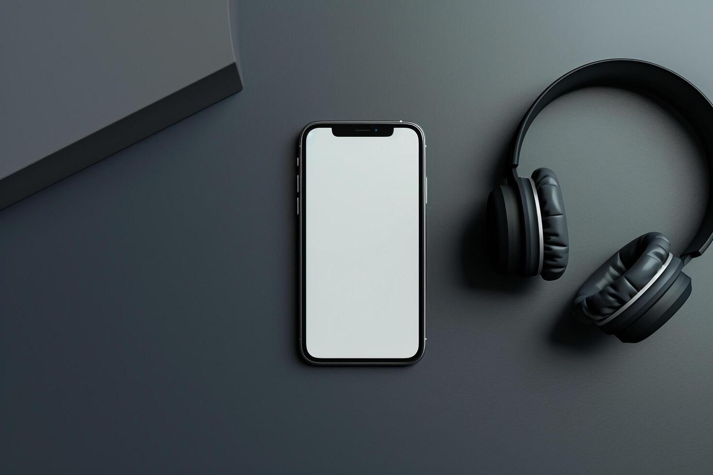 Mobile Phone Mockup Screen with Headphones in a Sleek and Efficient Design photo