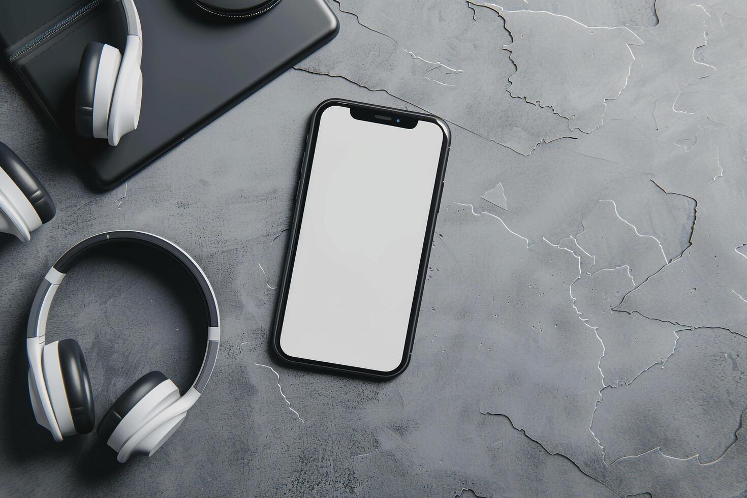 Mobile Phone Mockup Screen with Headphones in a Sophisticated and Efficient photo