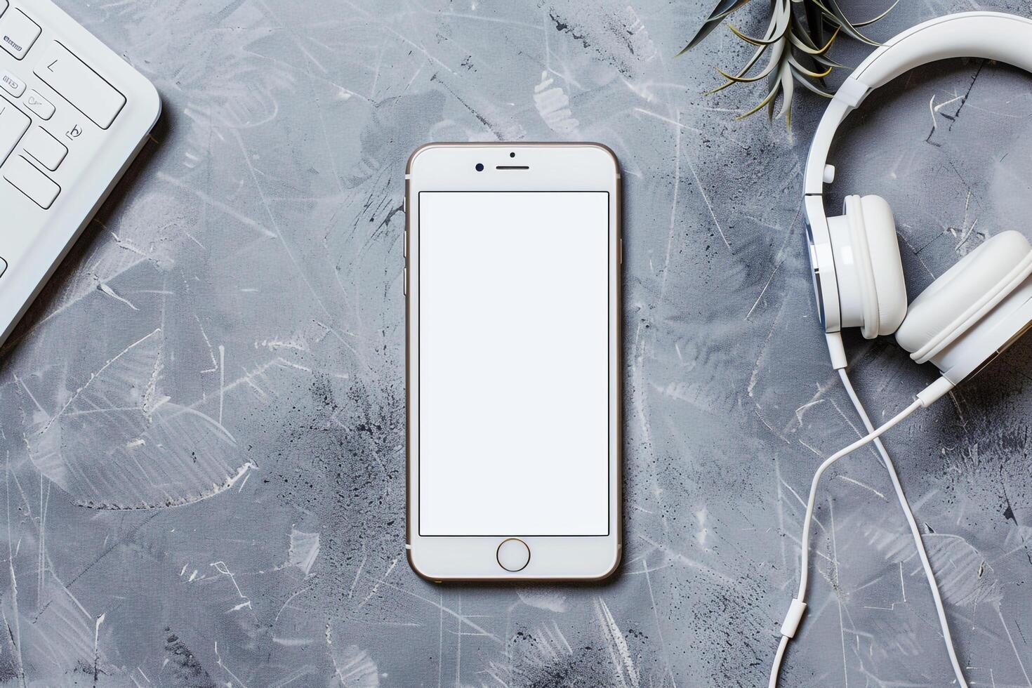 Mobile Phone Mockup Screen with Headphones in a   and Tech Savvy Environment photo