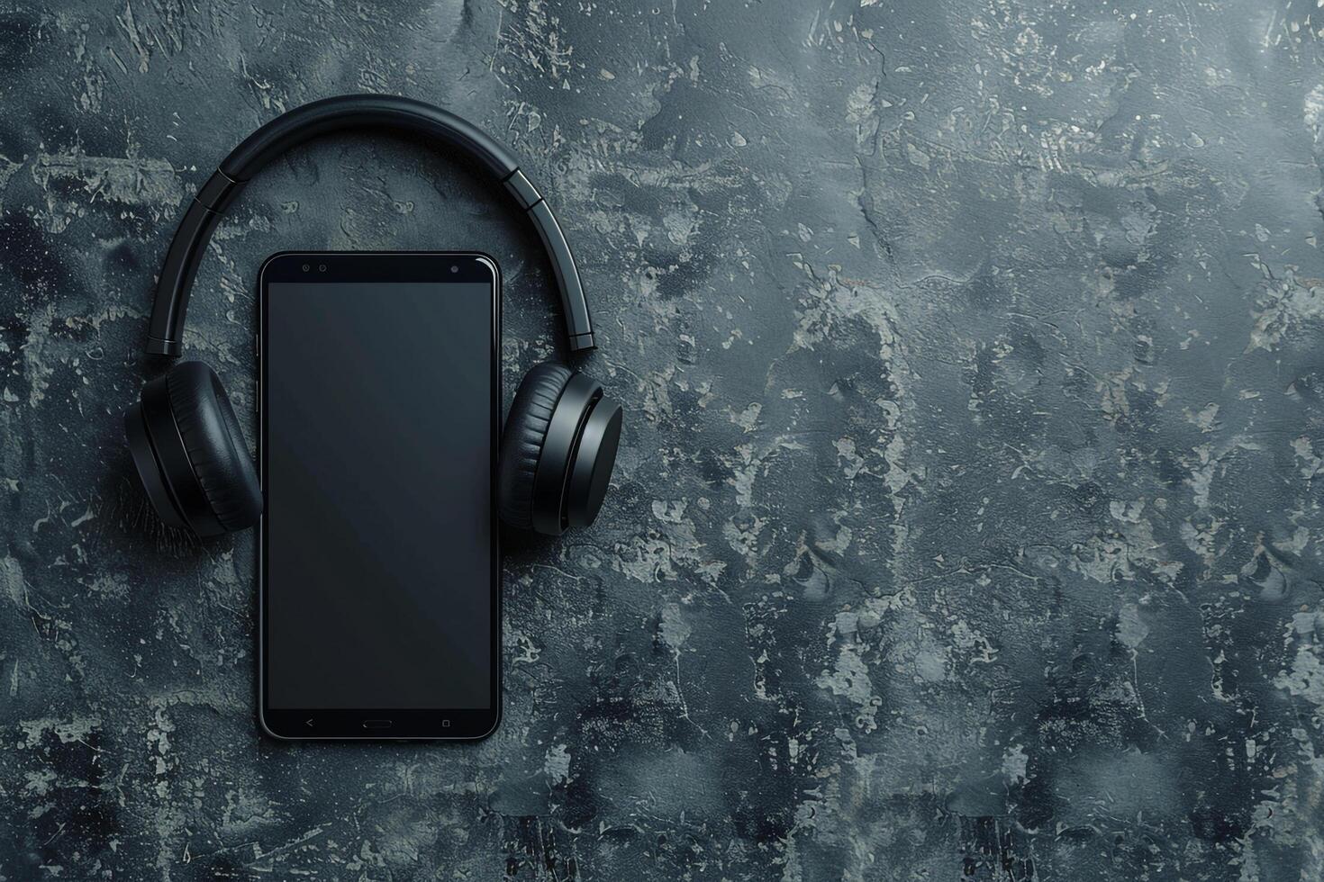 Mobile Phone Mockup Screen with Headphones in a   and User ed Design photo