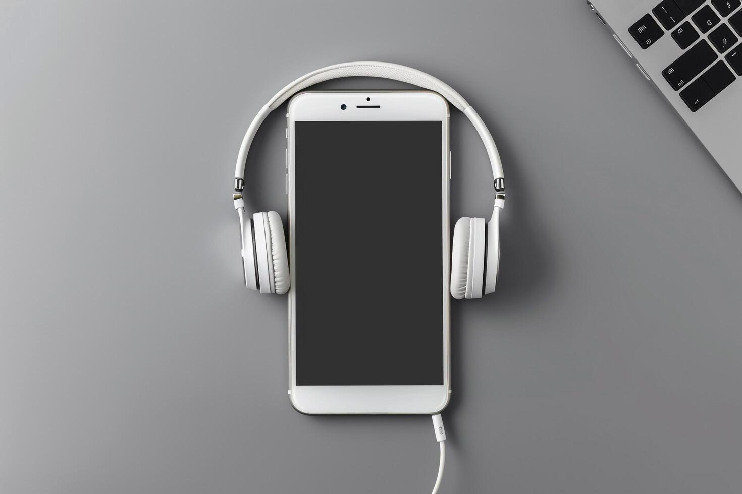 Mobile Phone Mockup Screen with Headphones for User Interaction photo