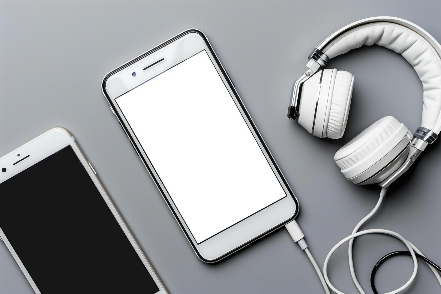 Mobile Phone Mockup for Digital Display with Headphones photo