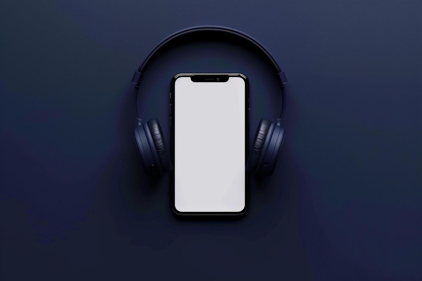 Mobile Phone Mockup Screen with Headphones for Showcasing High Tech Gadgets and Audio Accessories photo