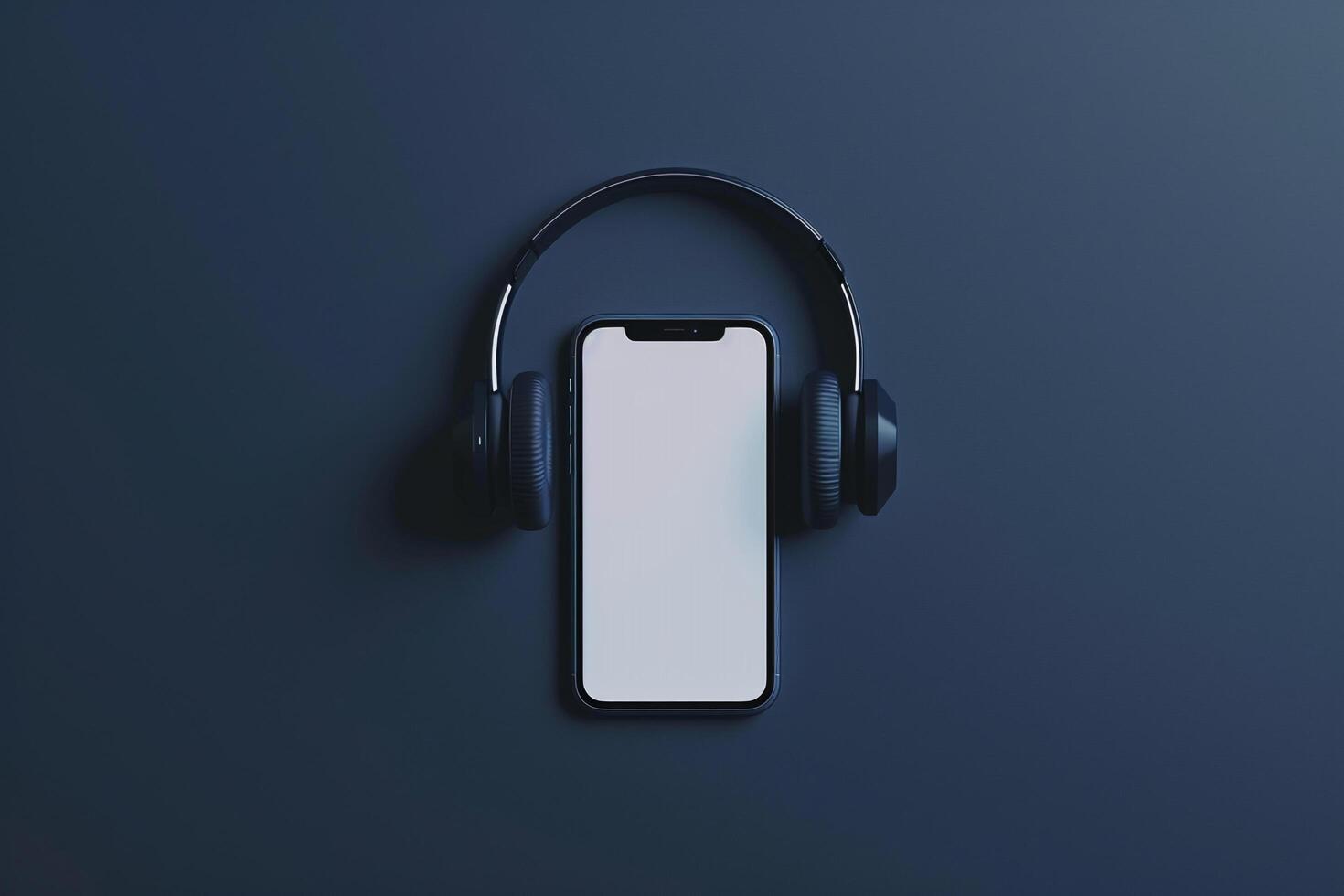 Mobile Phone Mockup Screen with Headphones for Presenting Tech Innovations and Audio Features photo