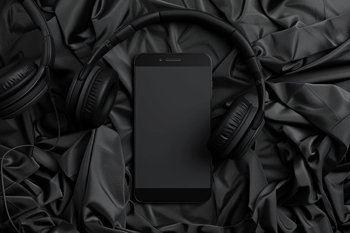 Mobile Phone Mockup with Screen and Audio Accessories photo