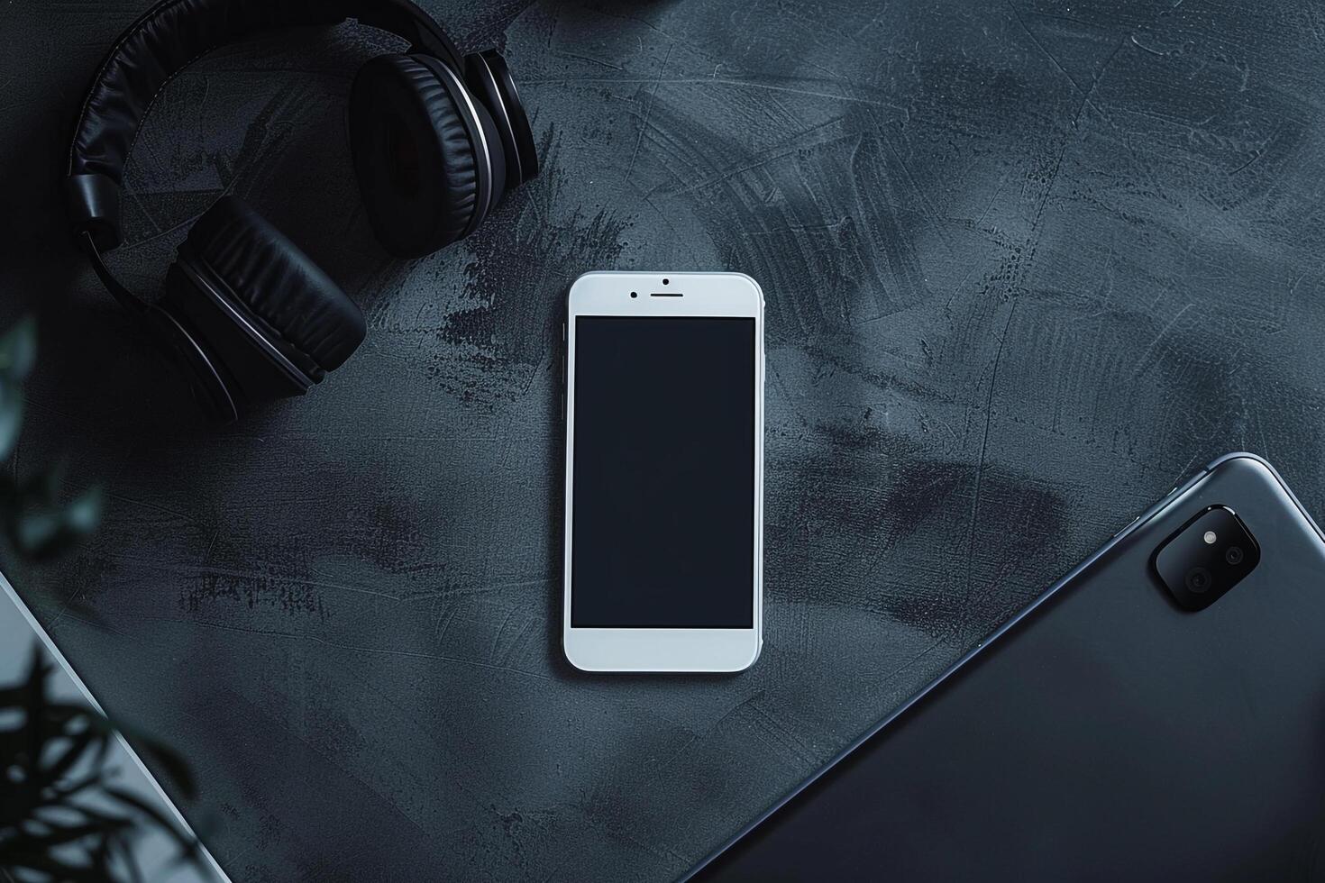 Mobile Phone Mockup Screen with Headphones Featuring Advanced Tech and Sound Quality photo