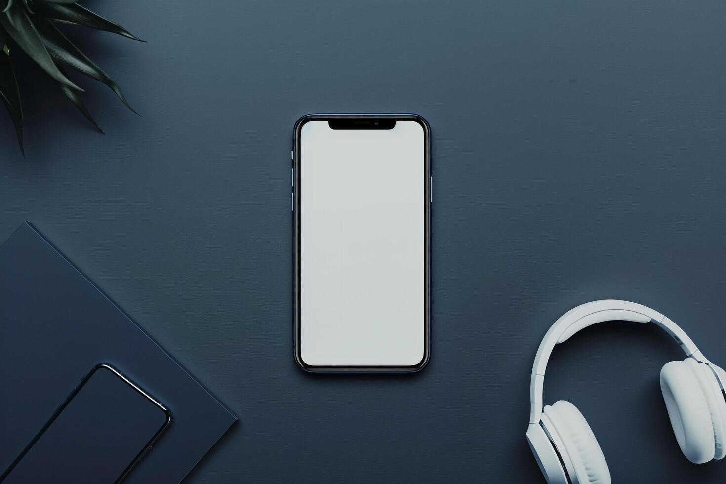Mobile Phone Mockup Screen with Headphones for Tech Re s and Product Demonstrations photo