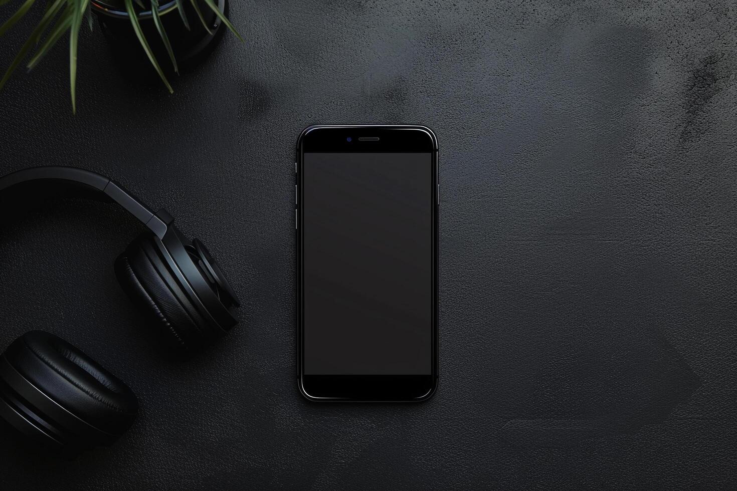 Mobile Phone Mockup Screen with Headphones for Demonstrating Latest Tech and High Quality Audio photo