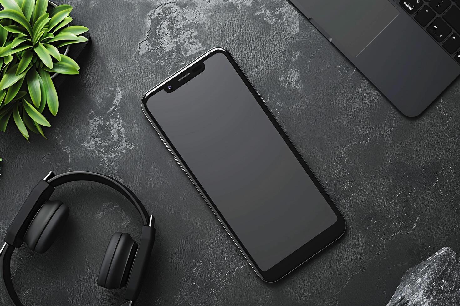 Mobile Phone Mockup Screen with Headphones Highlighting Latest Tech Trends and Audio Features photo