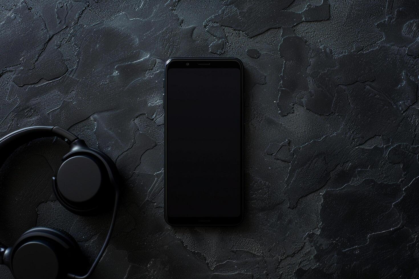 Mobile Phone Mockup Screen with Headphones for Displaying Latest Technology and Enhanced Audio Experience photo