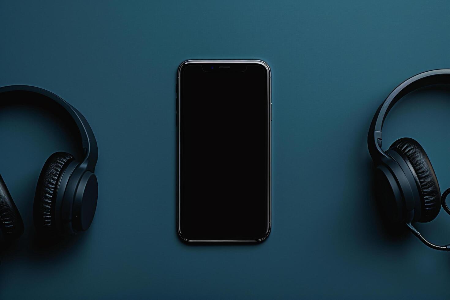 Mobile Phone Mockup Screen with Headphones for Presenting Innovative Tech and Premium Audio Features photo