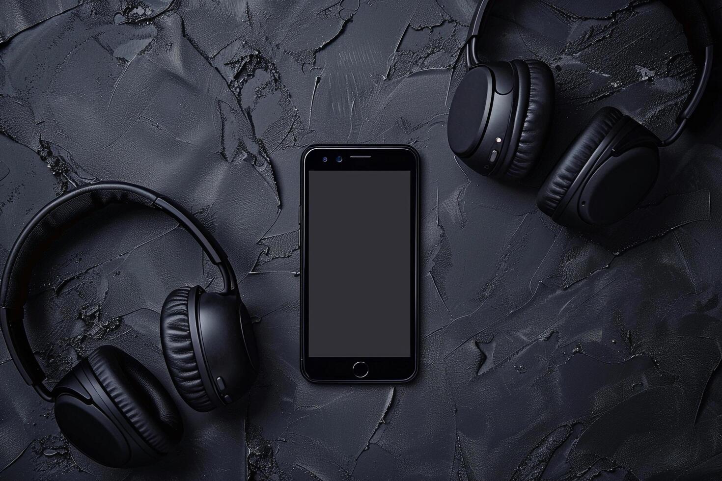 Mobile Phone Mockup Screen with Headphones Showcasing Tech Features and Audio Capabilities photo