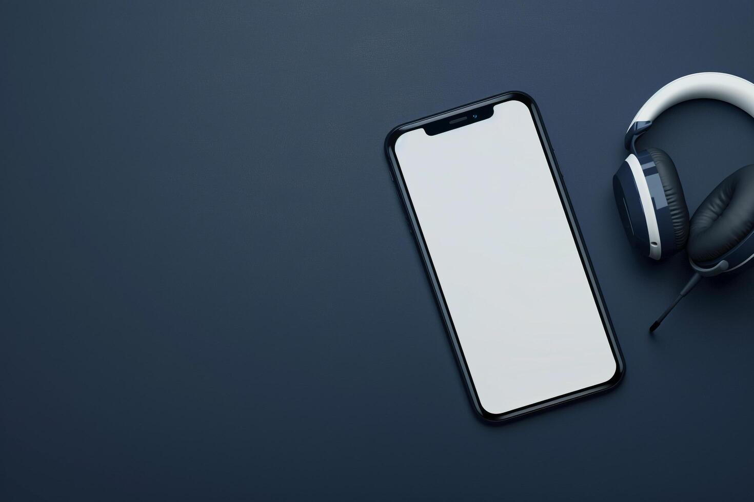 Mobile Phone Mockup Screen with Headphones for Highlighting Innovative Tech and Premium Audio Capabilities photo