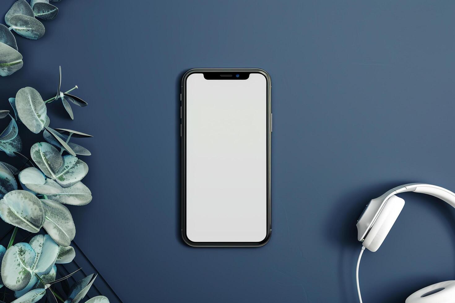 Mobile Phone Mockup Screen with Headphones for Highlighting Latest Innovations and Premium Audio Solutions photo