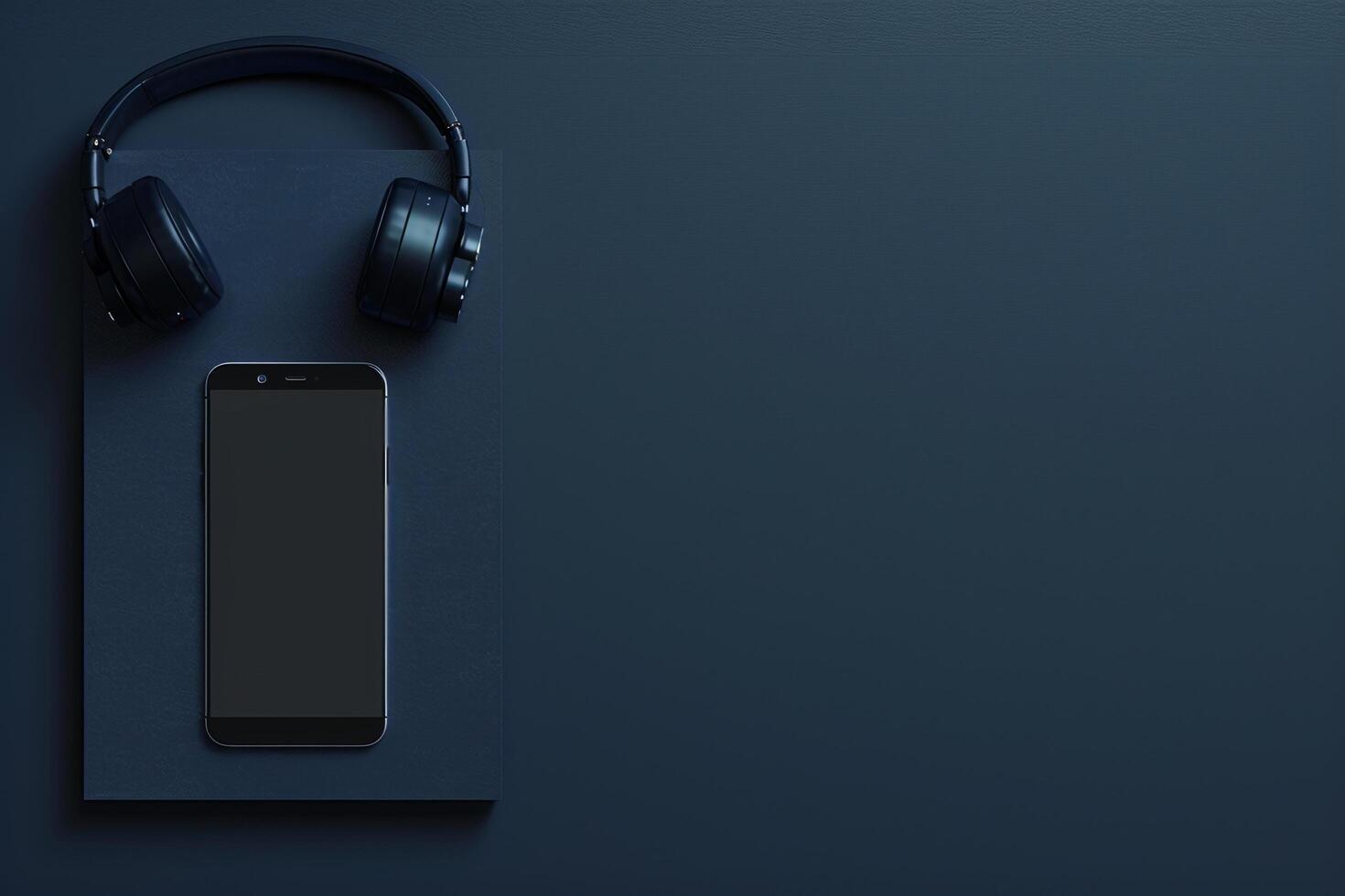 Mobile Phone Mockup Screen with Headphones for Displaying Tech and Gadget Features photo