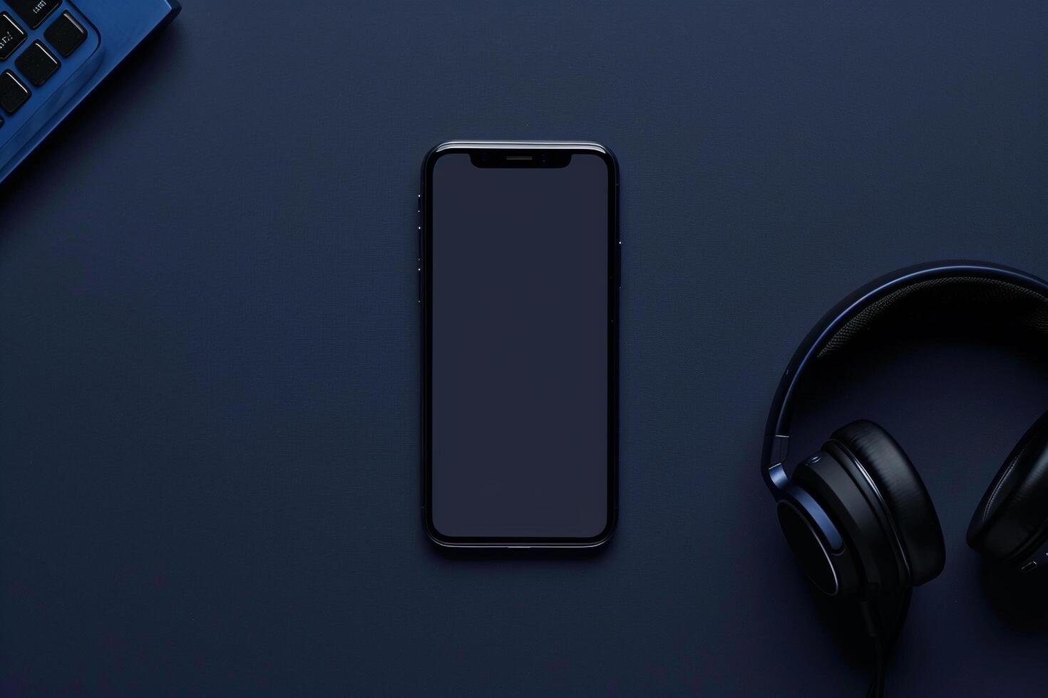 Mobile Phone Mockup Screen with Headphones for Showcasing Cutting Edge Technology and High Quality Sound photo