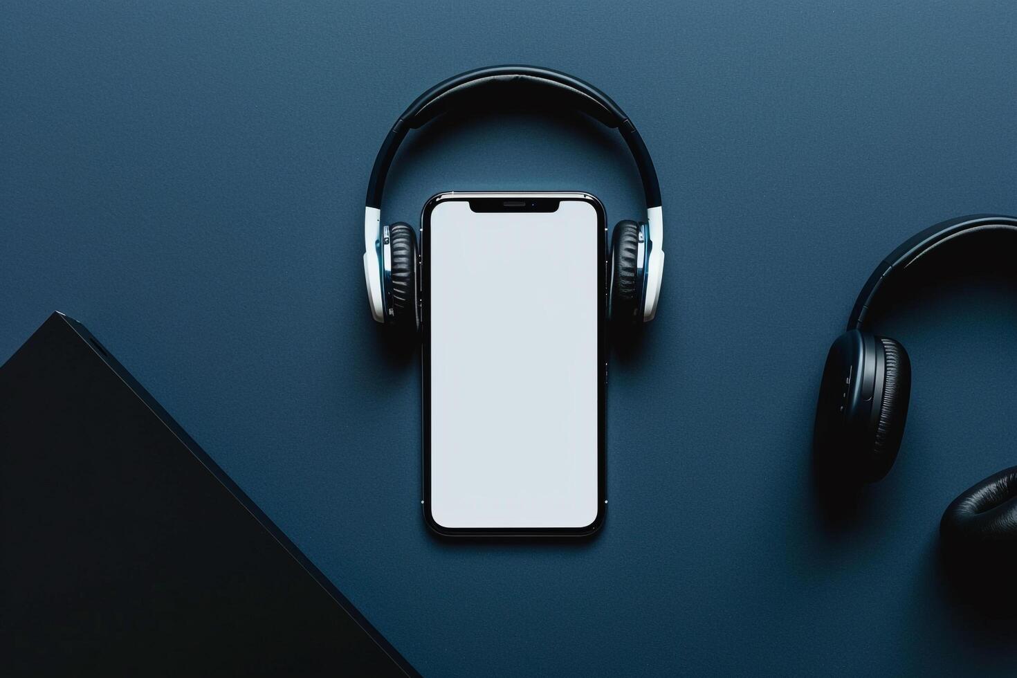Mobile Phone Mockup Screen with Headphones for Featuring Innovative Tech and Superior Sound Quality photo