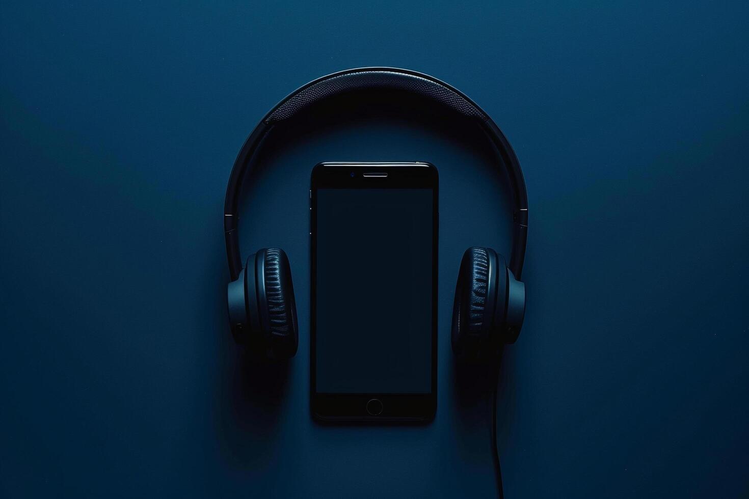 Mobile Phone Mockup Screen with Headphones for Showcasing Tech Innovations and High Definition Audio photo