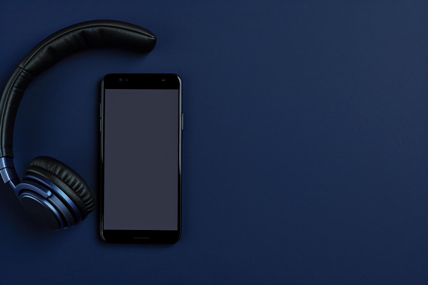 Mobile Phone Mockup Screen with Headphones for Displaying Latest Tech Innovations and Audio Capabilities photo