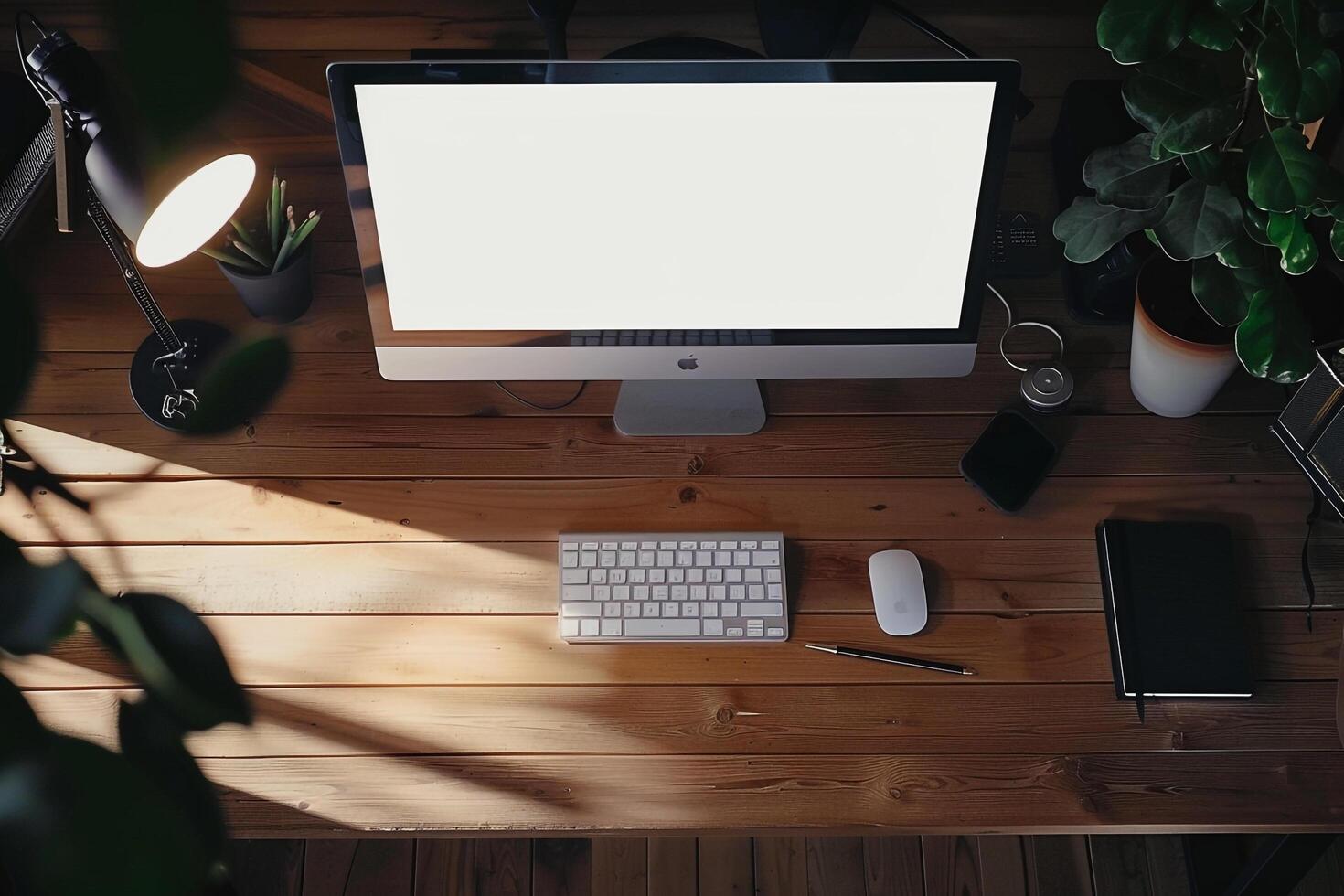 Desktop Computer Mockup with Designer Tools on a Desk for Optimized Work Environments photo
