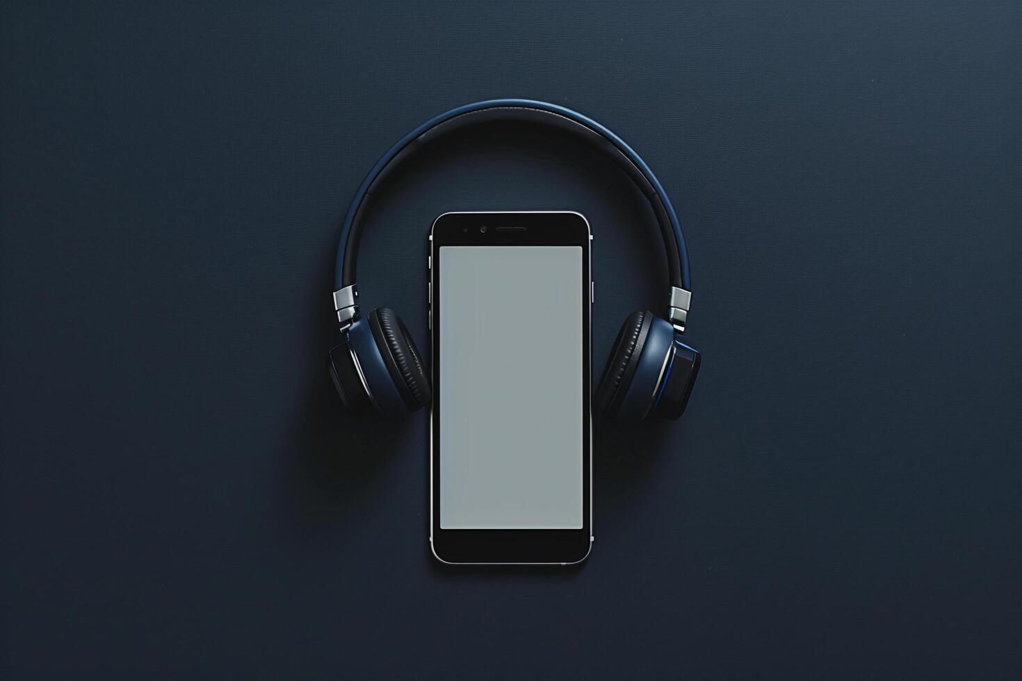 Mobile Phone Mockup Screen with Headphones Presenting Premium Tech Features and Audio Quality photo