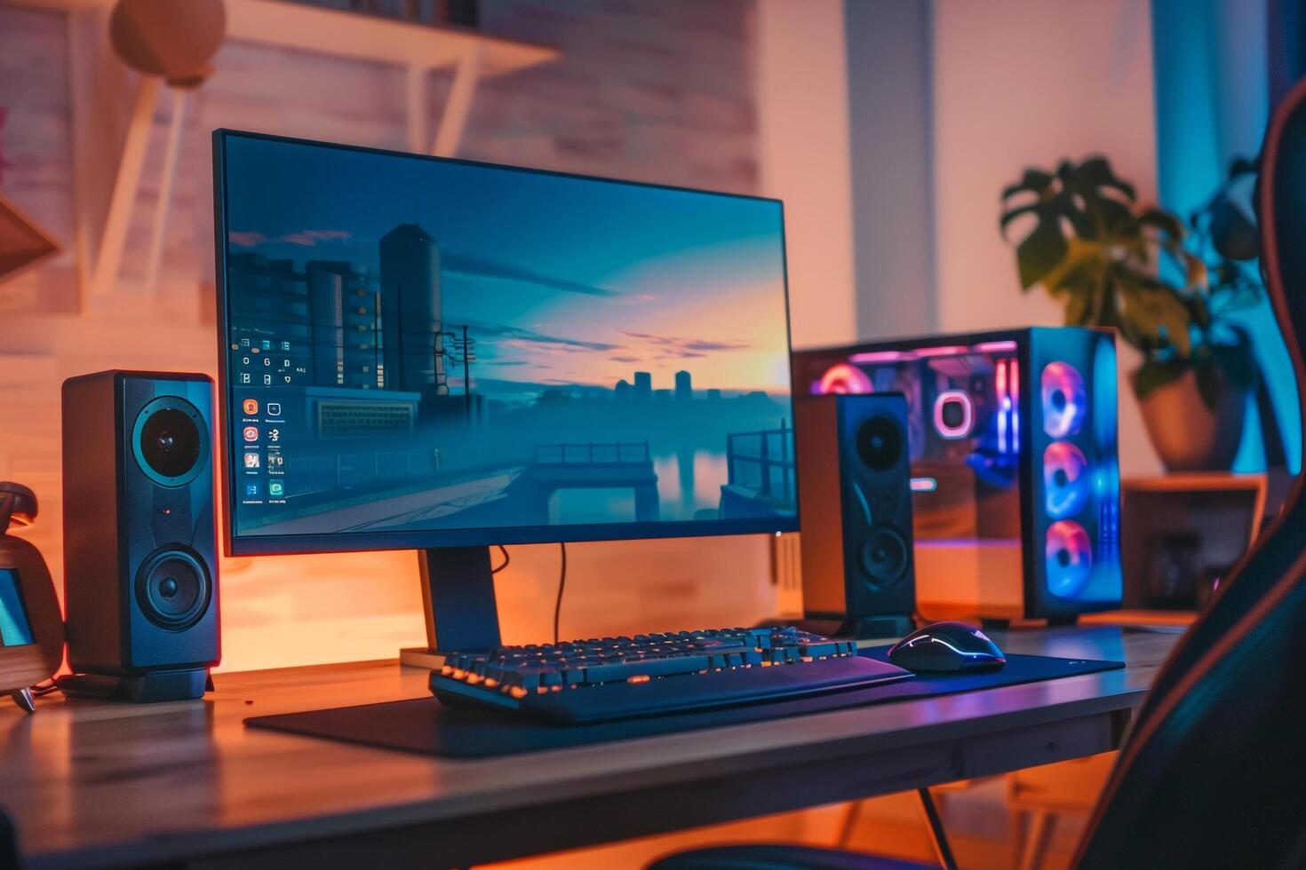 Computer Mockup on a White Desk with Gaming Accessories for a Premium Gaming Experience photo