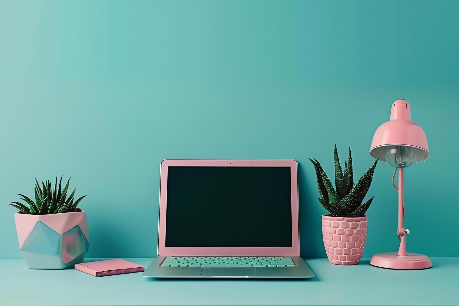 Laptop Mockup Featuring E Learning Themed Teal Background for Digital Learning Platforms photo