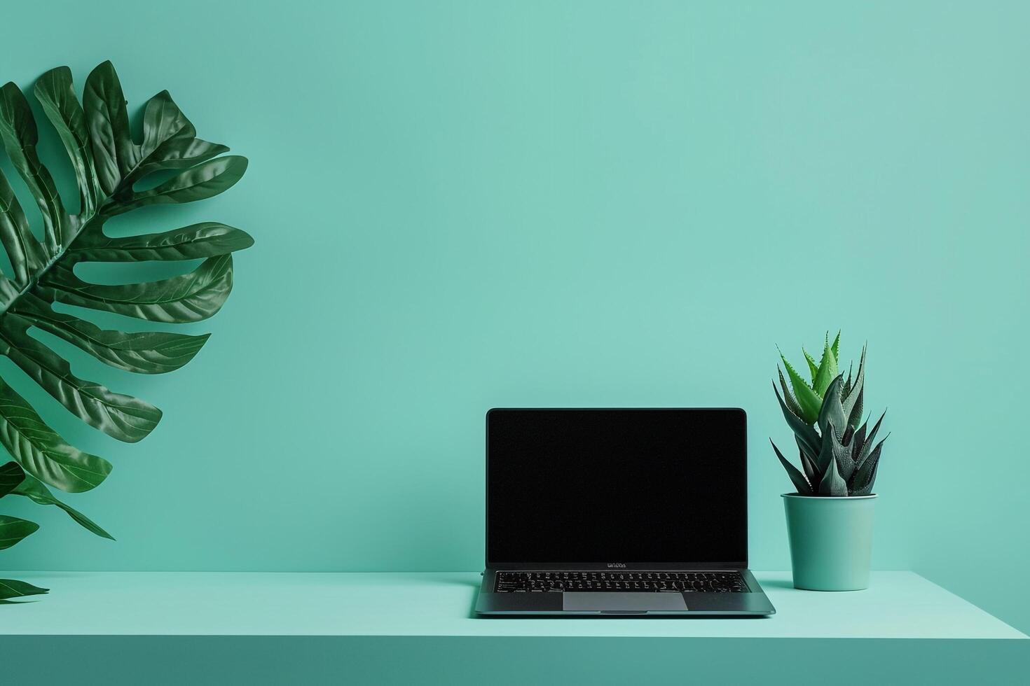 Laptop Mockup Against an E Learning Themed Teal Background for Online Course Platforms photo