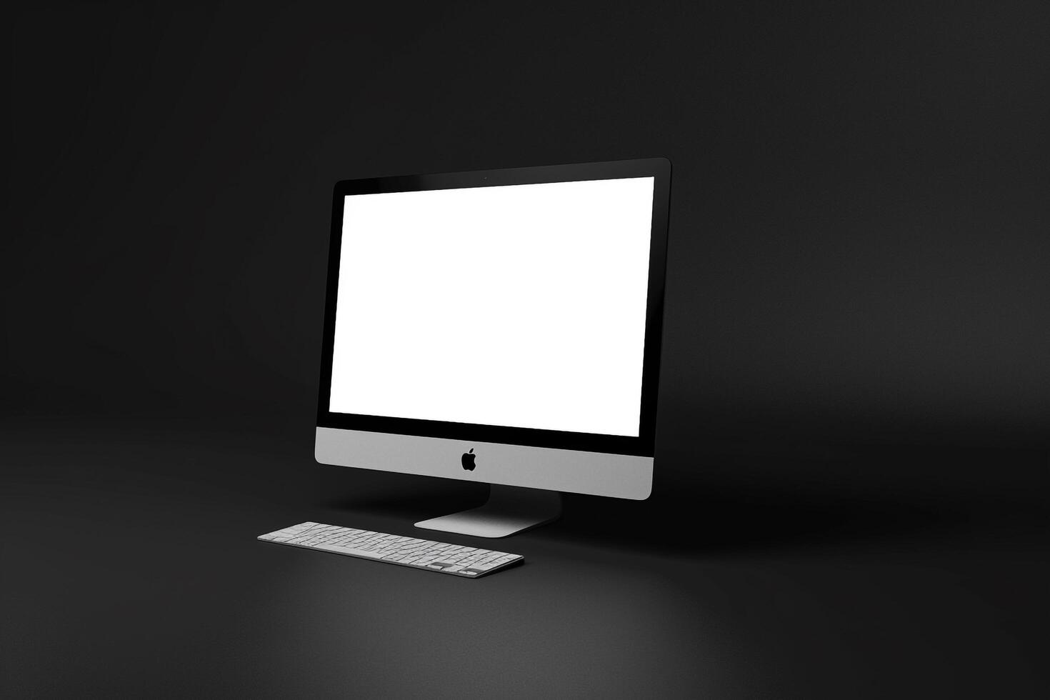 Stylish Computer Monitor Mockup with White Screen on   Background photo