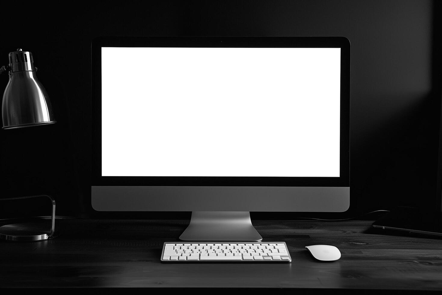Sleek Computer Monitor Mockup on a Glossy Background with a   High Resolution Screen photo
