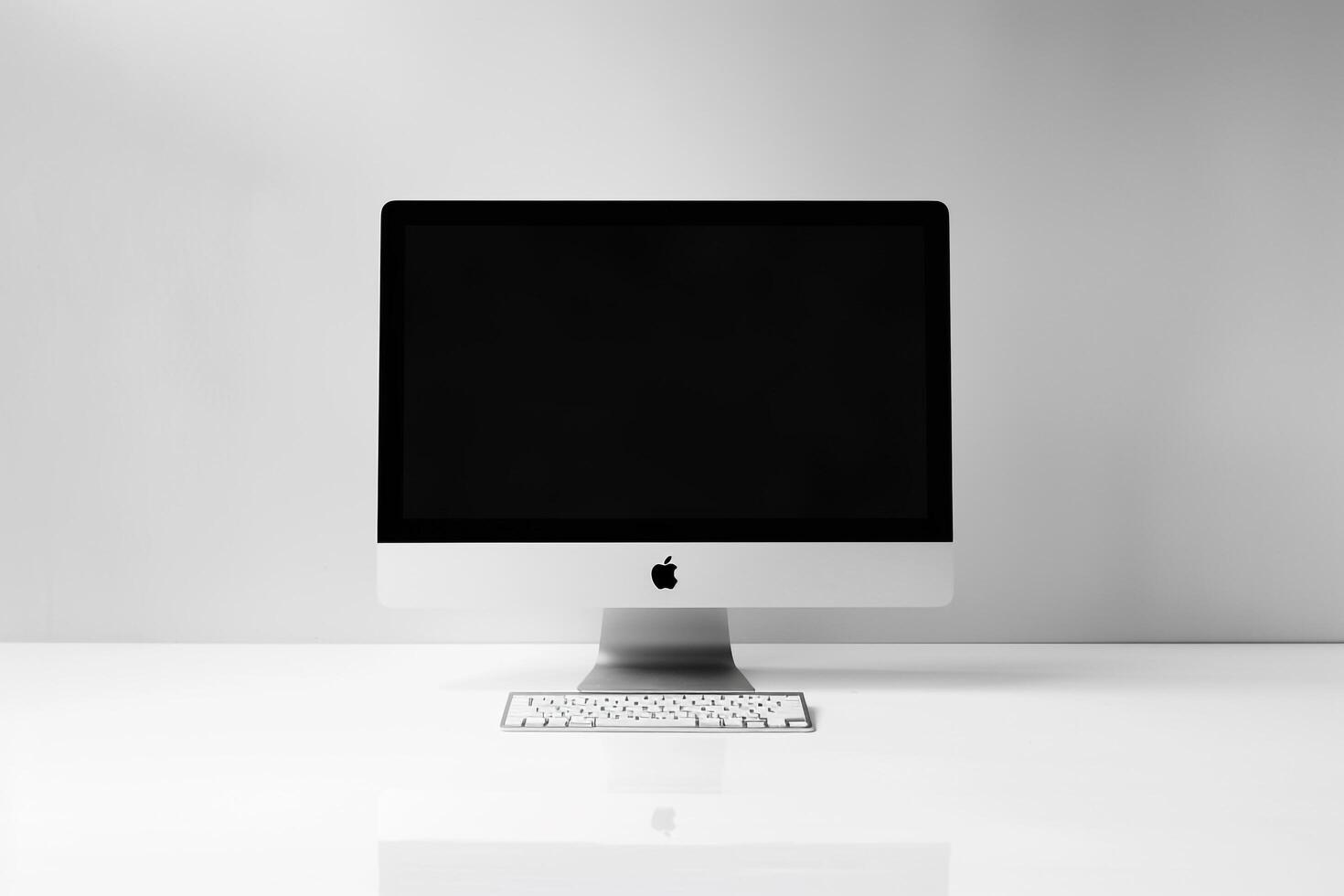 Computer Monitor Mockup with High Resolution Screen on Glossy White Background photo