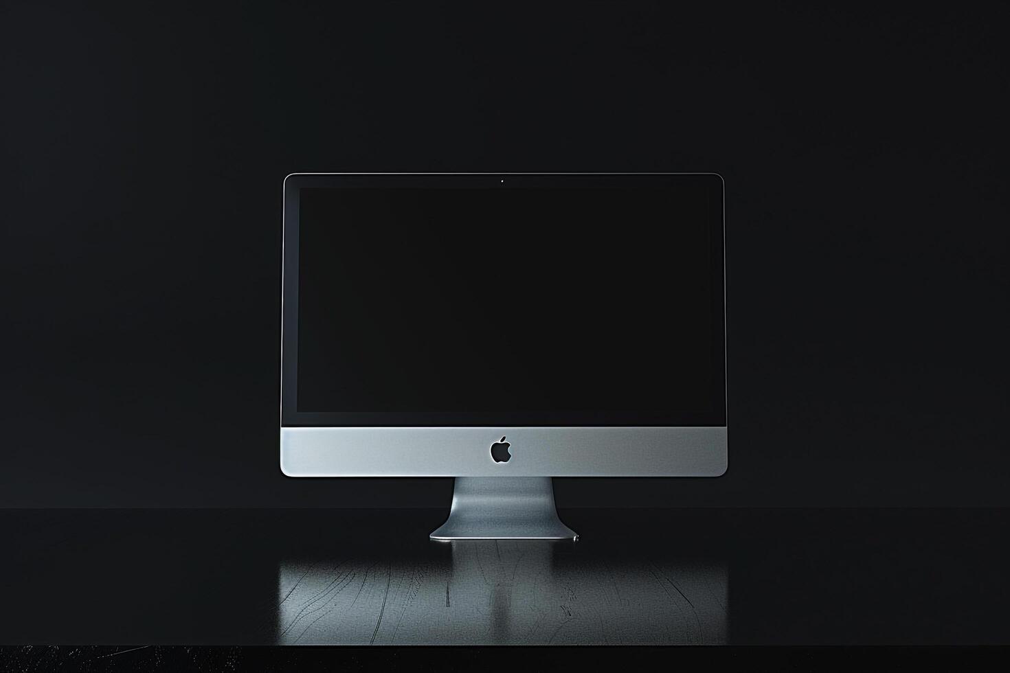 Computer Monitor Mockup on Glossy Reflective Surface with High Resolution Display Background photo